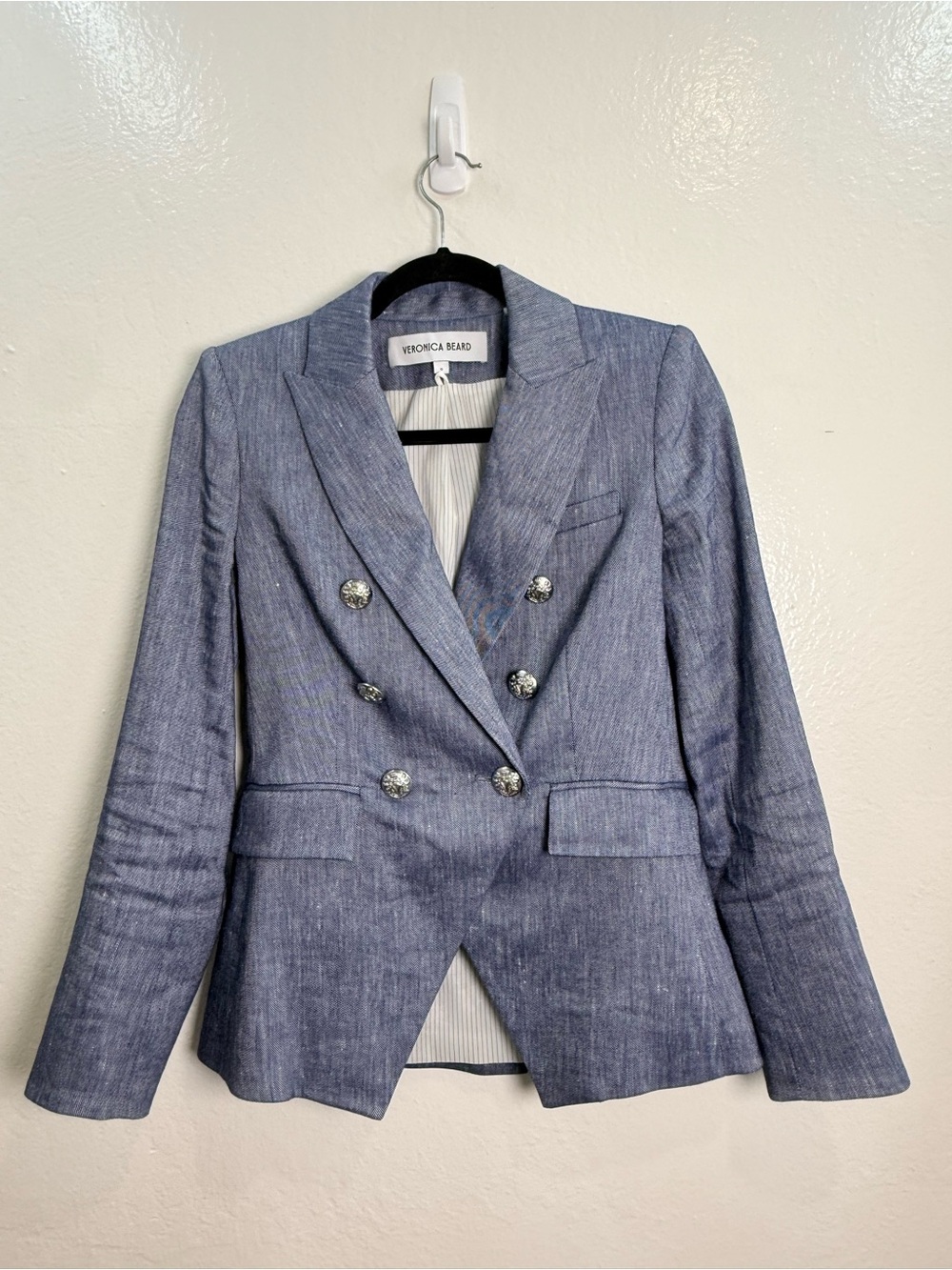 Veronica Beard Miller Dickey Jacket Blazer Blue Melange Double Breasted Size 0 - Picture 4 of 9